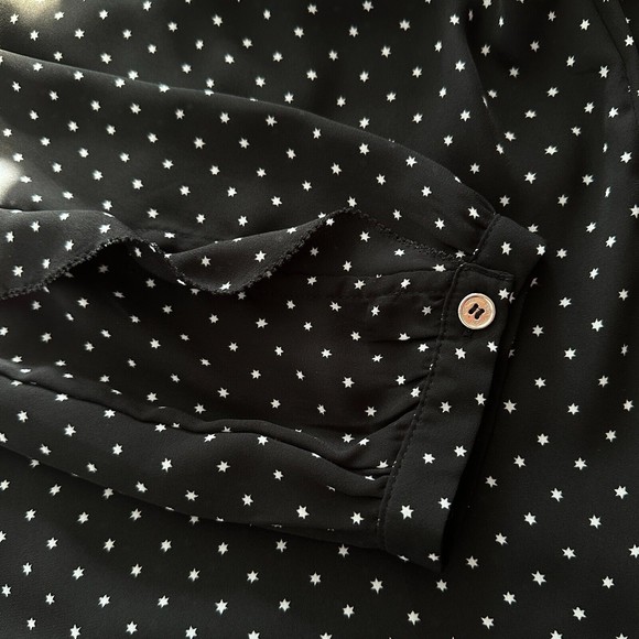 Michael Kors Women's Blouse Medium Ruffle Long Sleeve White Stars Print on Black - Picture 11 of 12